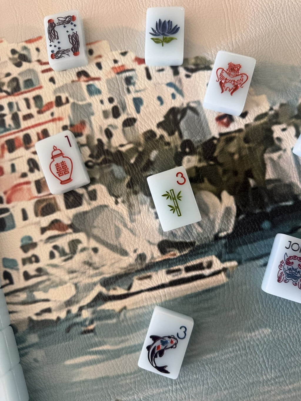 Marlene mahjong mat coastal scene detail