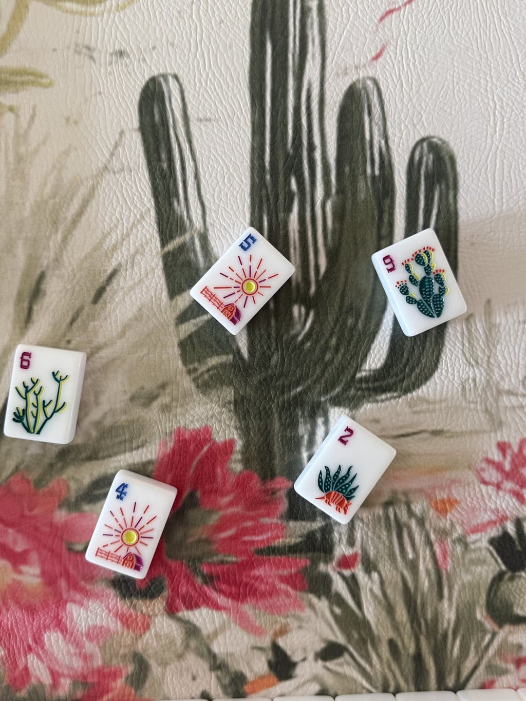 Rochelle mahjong mat cactus detail with tiles