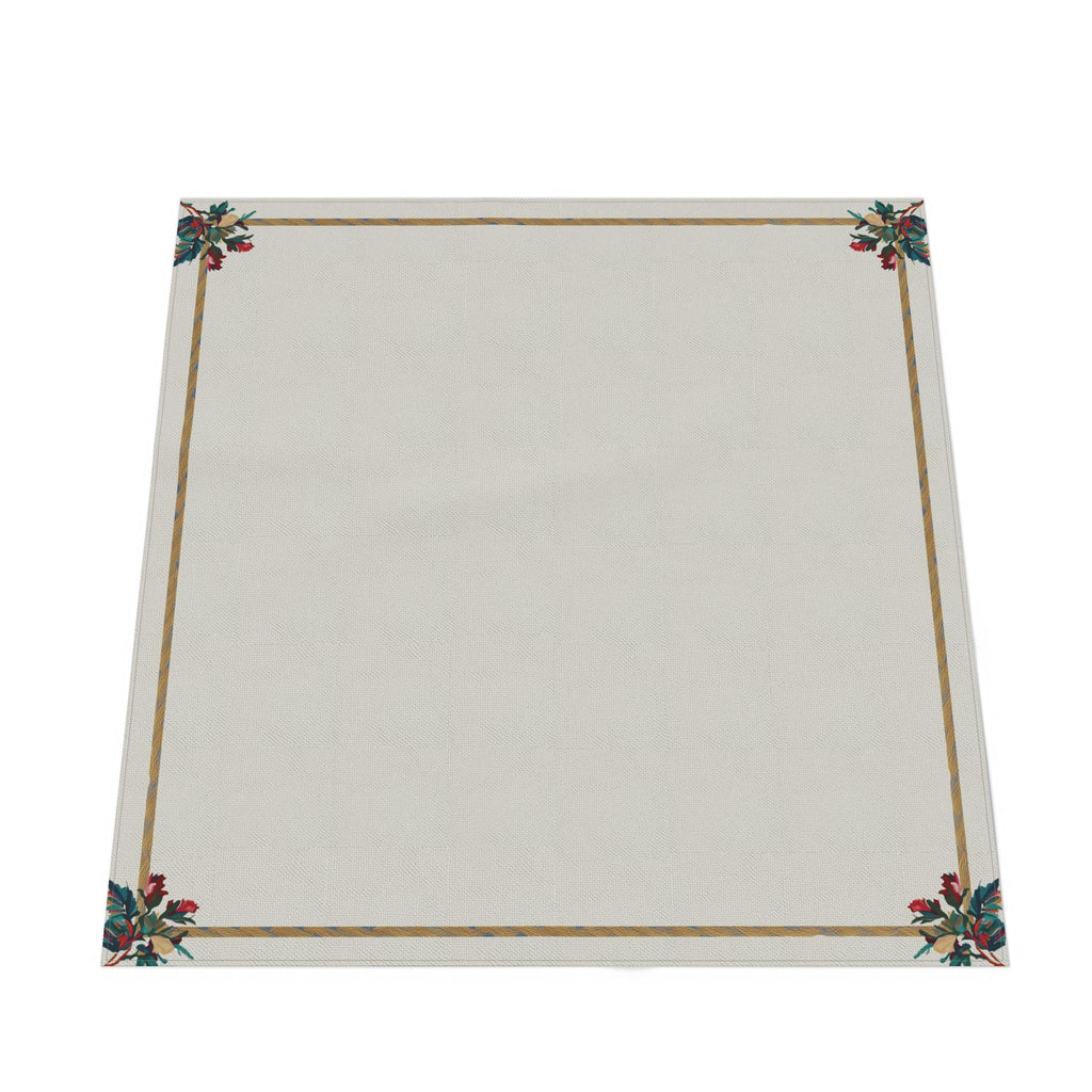 Noli June 'Jean Kept the Can Ridges on Purpose' mahjong tablecloth — cream ground, crimson roses, thin gold rope border