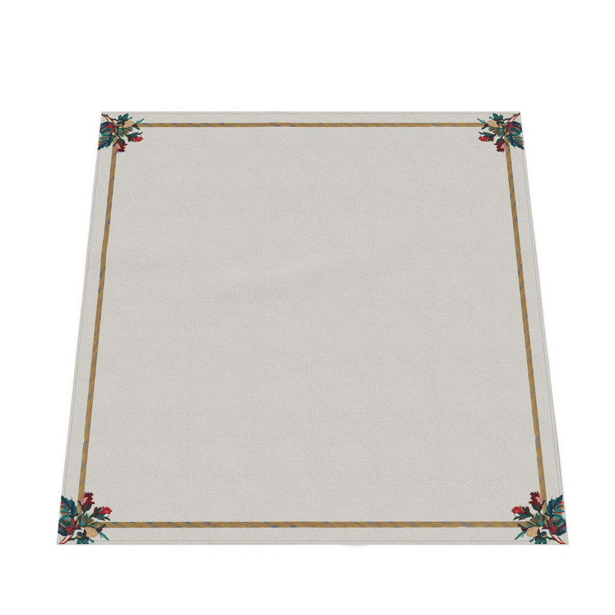 Noli June 'Jean Kept the Can Ridges on Purpose' mahjong tablecloth — cream ground, crimson roses, thin gold rope border