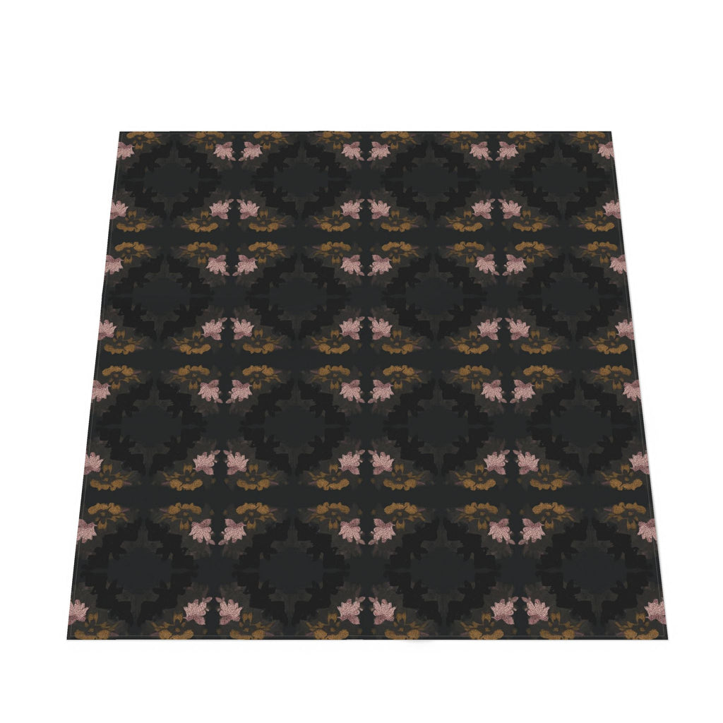 Noli June 'Sue Blamed It on Mercury Retrograde' mahjong tablecloth — inky ground with a plum-and-gold diamond motif