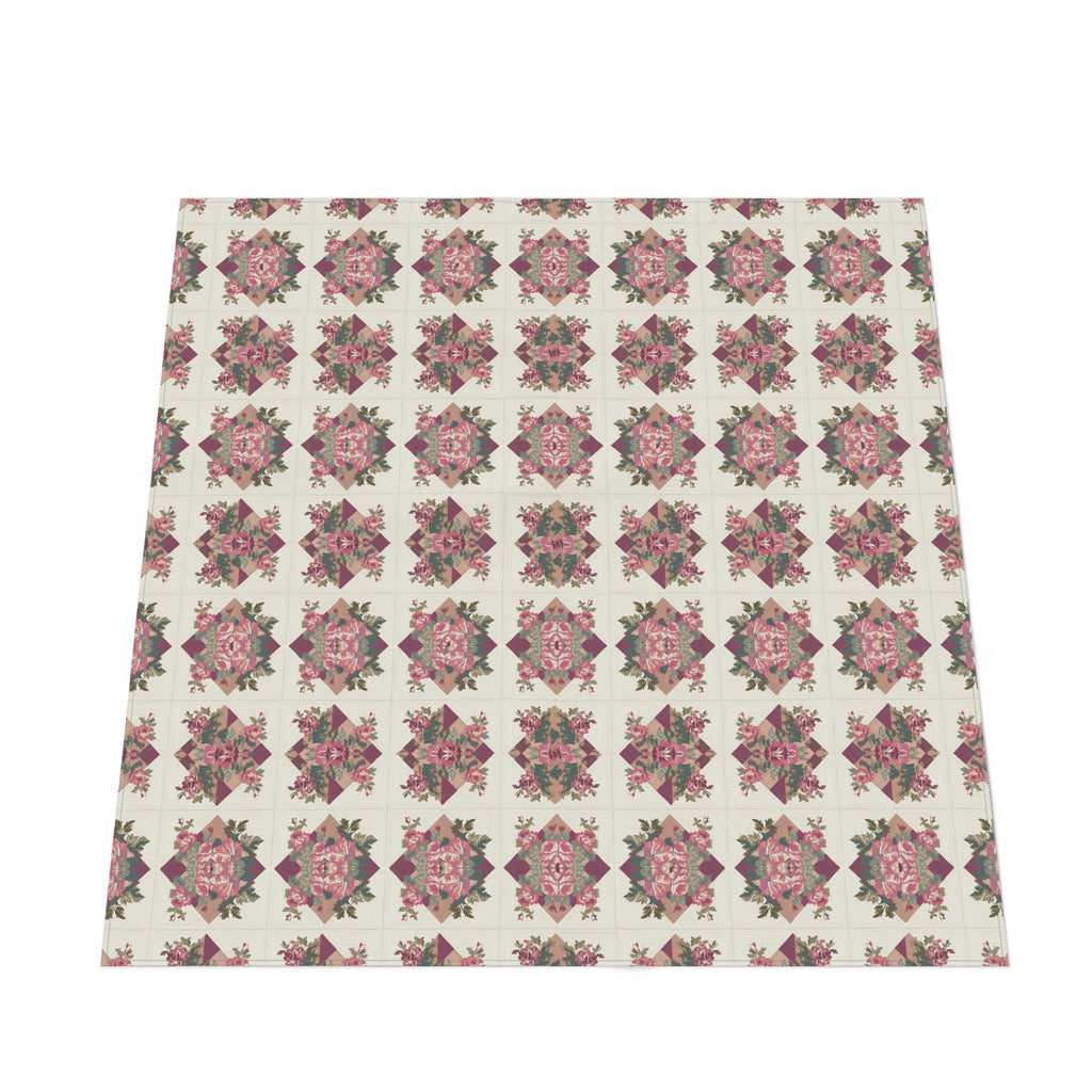 Noli June 'Lena Started a Second Pillow' mahjong tablecloth — cream ground with dusty mauve-rose corners