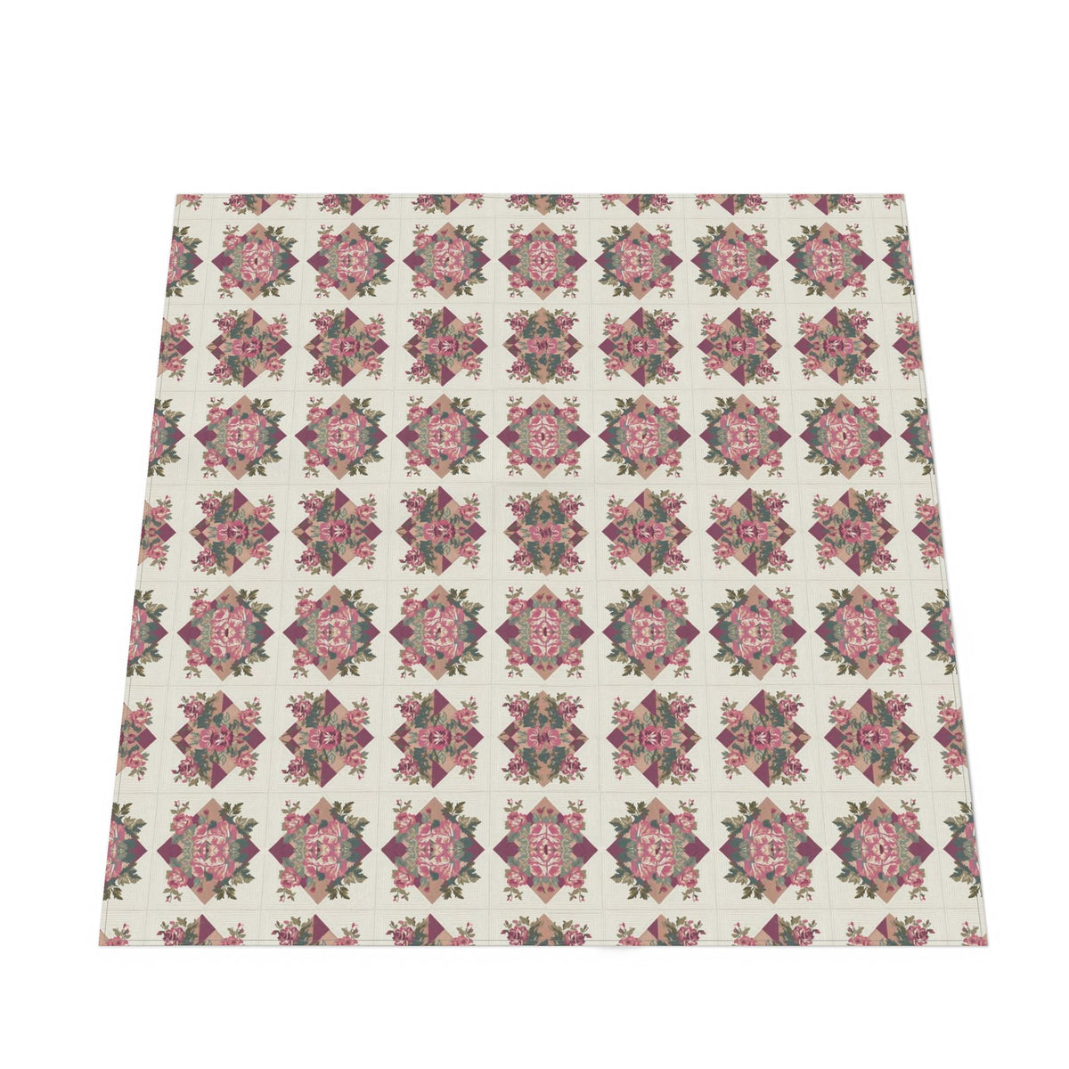 Noli June 'Lena Started a Second Pillow' mahjong tablecloth — cream ground with dusty mauve-rose corners