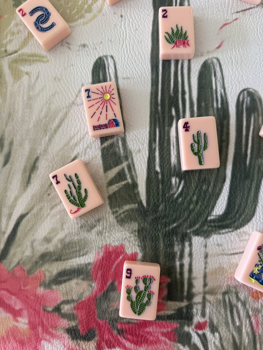 Rochelle mahjong mat cactus detail