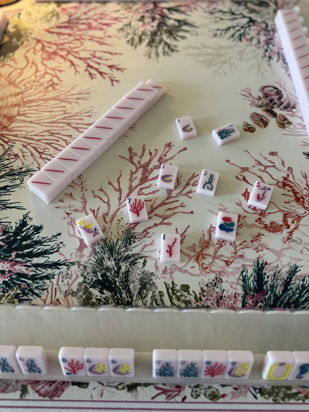 Shirley mahjong mat overhead with tiles