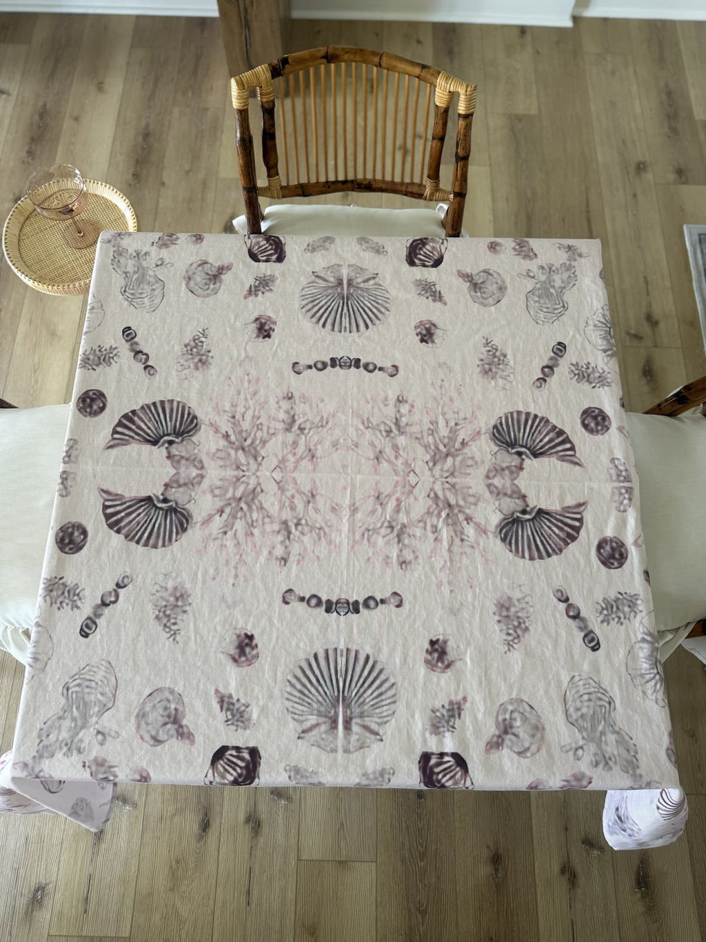 Shirley Lost a Flipper tablecloth on dining table