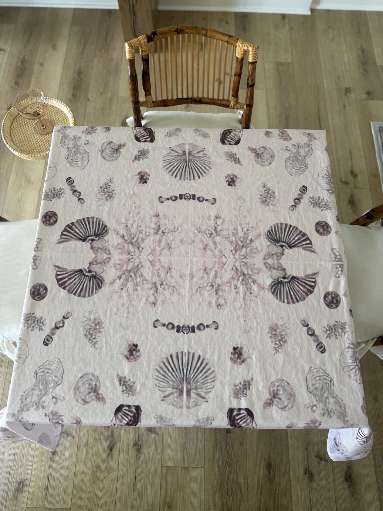 Shirley Lost a Flipper tablecloth on dining table