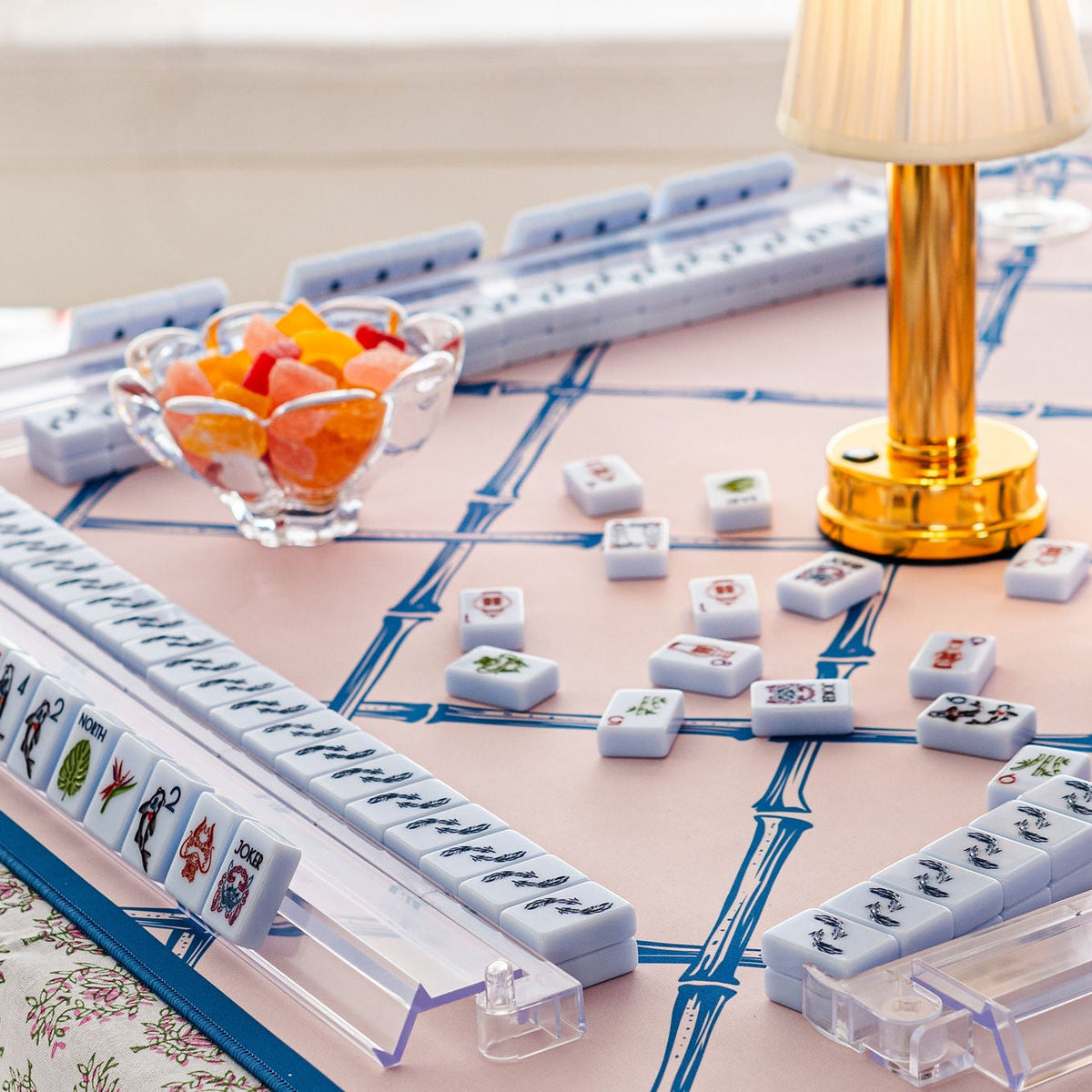 Chinoiserie Breezy Blue mahjong tiles — square