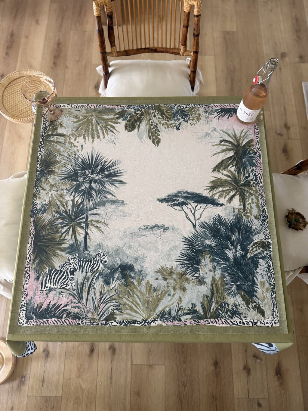 Ruth Tipped the Guide Well tablecloth on dining table