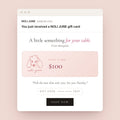 NOLI JUNE digital gift card email with a $100 gift card and coral poodle logo